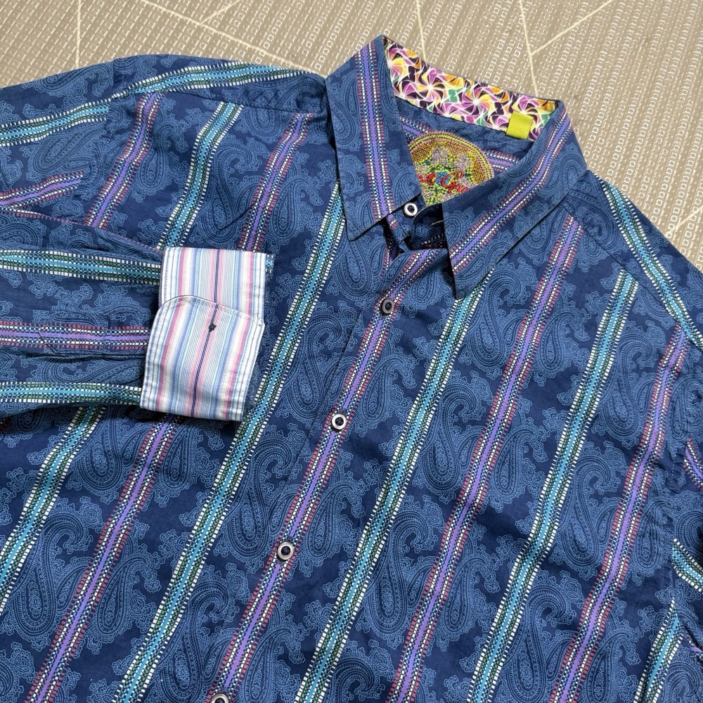 Robert Graham Long Sleeve Button Down L Classic Fit Blue Stripe Paisley